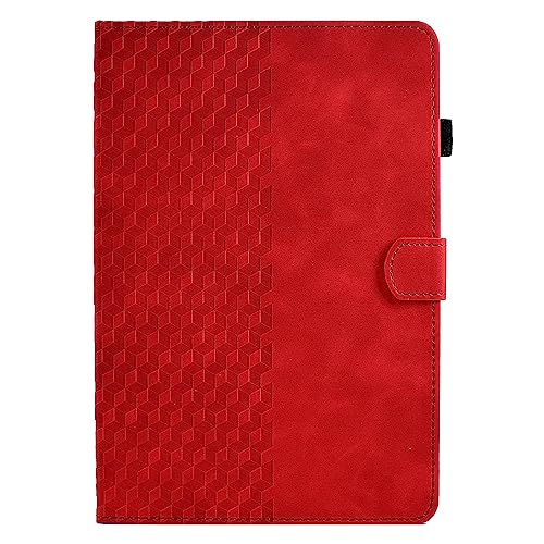 Square Pattern Cover with 4 Credit Card Holders and Pencil Holder Business Casual Kickstand Protective Case for iPad Air 1/iPad 5 9.7"-Red