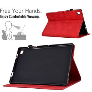 Square Pattern Cover with 4 Credit Card Holders and Pencil Holder Business Casual Kickstand Protective Case for iPad Air 1/iPad 5 9.7"-Red