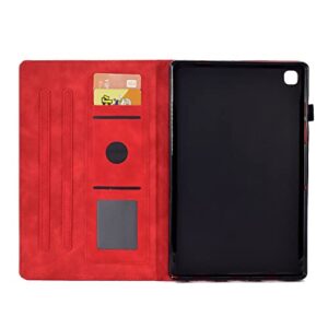 Square Pattern Cover with 4 Credit Card Holders and Pencil Holder Business Casual Kickstand Protective Case for iPad Air 1/iPad 5 9.7"-Red