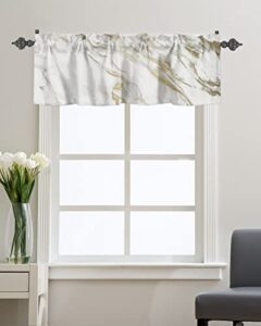 window valance for kitchen,white marble gold cracked line rod pocket curtain valances short curtains drapes panel,modern art abstract pattern window treatment topper for bathroom bedroom 54x18in