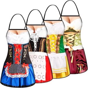 zyp 4pcs oktoberfest apron for woman,female funny novelty apron for german oktoberfest party costume,couples cooking dirndl apron for bavarian beer festival