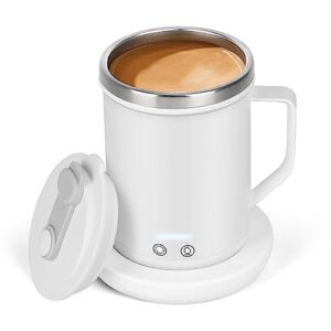 temperature control smart mug, self heating coffee mug electric coffee warmer - rechargeable battery & usb power, 131℉, self stirring, 8 hours auto shut off, 11oz (white)