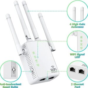 WiFi Extender Signal Booster Up to 5000sq.ft and 45 Devices, WiFi Range Extender, Wireless Internet Repeater, Long Range Amplifier with Ethernet Port, Access Point, 1-Key Setup, Alexa Compatible