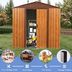 Storage Shed 6ft x 6ft Outdoor Storage Shed,Metal Foundation,Anchors,Hooks,Shelf,Locker,Gloves- Weather-Resistant Outdoor Storage Solution with Lockable Sliding Doors and Shelf