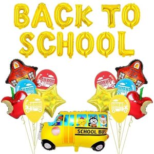 stcomart back to school balloons, school bus apple star foil mylar balloons for first day of school decoration kindergarten, gold