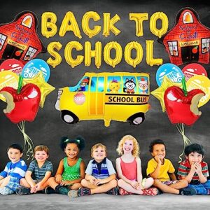 Stcomart Back To School Balloons, School Bus Apple Star Foil Mylar Balloons for First Day of School Decoration Kindergarten, Gold