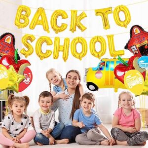 Stcomart Back To School Balloons, School Bus Apple Star Foil Mylar Balloons for First Day of School Decoration Kindergarten, Gold