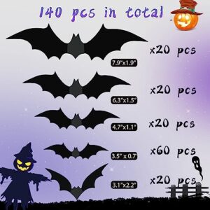 Halloween Party Supplies Hallween Decorations Bats Wall Decor 140PCS Realistic PVC 3D Black Scary Bat Sticker for Creepy Home Decor Halloween Party Decorations DIY Wall Decal Bathroom Indoor Halloween Decor