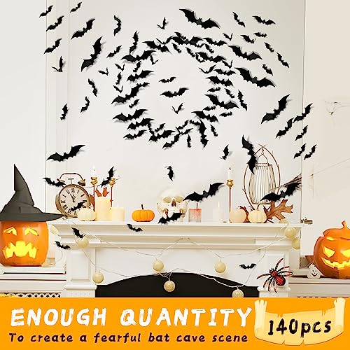 Halloween Party Supplies Hallween Decorations Bats Wall Decor 140PCS Realistic PVC 3D Black Scary Bat Sticker for Creepy Home Decor Halloween Party Decorations DIY Wall Decal Bathroom Indoor Halloween Decor