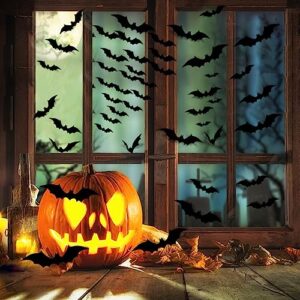 Halloween Party Supplies Hallween Decorations Bats Wall Decor 140PCS Realistic PVC 3D Black Scary Bat Sticker for Creepy Home Decor Halloween Party Decorations DIY Wall Decal Bathroom Indoor Halloween Decor