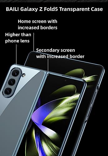 BAILI Galaxy Z Fold5 Transparent Case,HD Transparent Ultra-Slim PC Cover for Z Fold 5,Ultra-Thin as Cicada Z Fold5 Clear Mirror Shell,Military-Grade Drop Proof Case for Samsung Galaxy Z Fold5-Silver