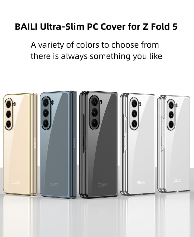 BAILI Galaxy Z Fold5 Transparent Case,HD Transparent Ultra-Slim PC Cover for Z Fold 5,Ultra-Thin as Cicada Z Fold5 Clear Mirror Shell,Military-Grade Drop Proof Case for Samsung Galaxy Z Fold5-Silver