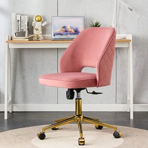 fatfish velvet office chairs, adjustable 360 °swivel chair engineering plastic armless swivel computer chair with wheels for living room, bed room office hotel dining room,pink