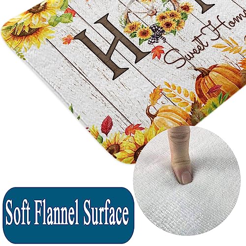 JAWO Fall Bathroom Rugs, Pumpkin Sunflower Decorate Autumn Thanksgiving Bath Mat, Seasonal Country Floor Door Mat Non Slip Memory Foam Home Decor 17 x 29 Inch