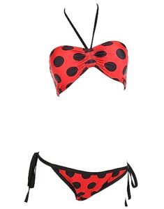 miraculous women's ladybug classic beach halter top with tie-side bottom bikini bathing suit (as1, alpha, m, regular, regular, red)