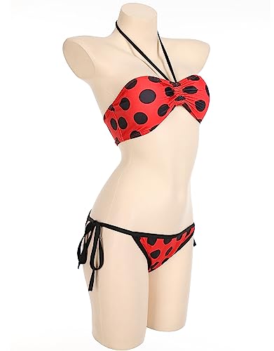 Miraculous Women's Ladybug Classic Beach Halter Top with Tie-Side Bottom Bikini Bathing Suit (as1, Alpha, m, Regular, Regular, Red)