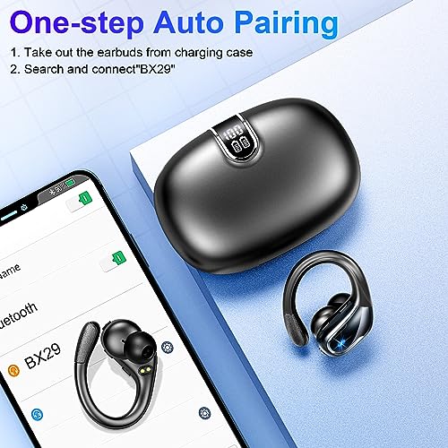 Wireless Earbud, 2023 Sport Wireless Bluetooth 5.3 Earbud with HiFi Stereo, 90H Over Ear Bud with Noise Cancelling Mic, IP7 Waterproof Bluetooth Headphones, LED Display, Button Control, for Running