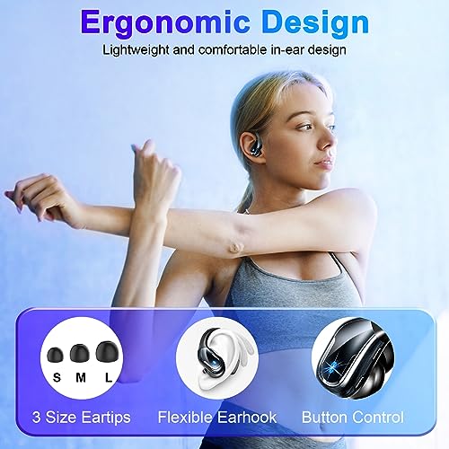 Wireless Earbud, 2023 Sport Wireless Bluetooth 5.3 Earbud with HiFi Stereo, 90H Over Ear Bud with Noise Cancelling Mic, IP7 Waterproof Bluetooth Headphones, LED Display, Button Control, for Running