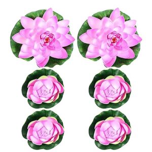 lotus flower 6pcs floating lotus flowers artificial plastic lotus flower with water lily pads fake plant flower aquarium garden water pond decoration pink pool lilly pad