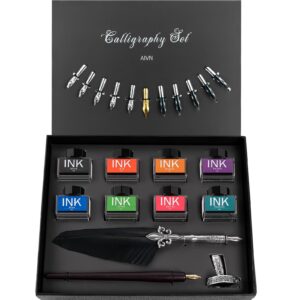 aivn complete calligraphy set for beginners, includes calligraphy pens, 12 nibs, quill pen and ink set, caligraphy kits, pen holder and introduction booklet for elegant writing