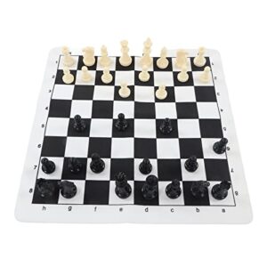 DAUERHAFT International Chess Set, 32Pcs Chess Pieces Portable PU Leather Chessboard Chess Set with Storage Bag, 65mm / 2.56in King Height Non Slip Bottom Board Game Set, for Outdoor Camping