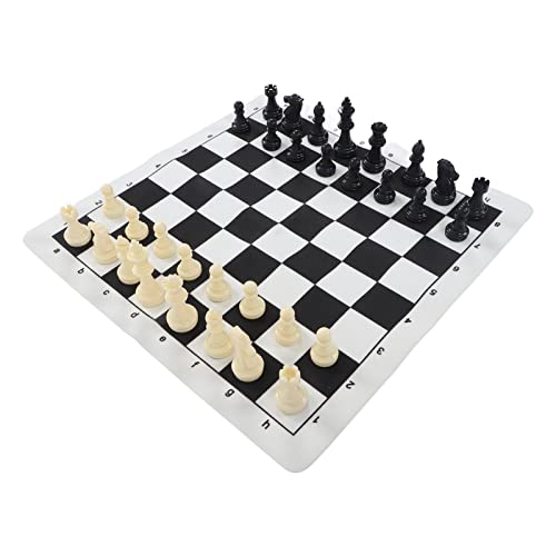 DAUERHAFT International Chess Set, 32Pcs Chess Pieces Portable PU Leather Chessboard Chess Set with Storage Bag, 65mm / 2.56in King Height Non Slip Bottom Board Game Set, for Outdoor Camping