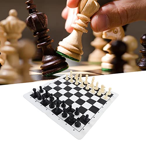 DAUERHAFT International Chess Set, 32Pcs Chess Pieces Portable PU Leather Chessboard Chess Set with Storage Bag, 65mm / 2.56in King Height Non Slip Bottom Board Game Set, for Outdoor Camping