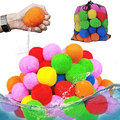 QPEY 60 PCS Water Soaker Balls, Reusable Water Balloons for Outdoor Toys and Games, Summer Fun Activities for Pool, Beach, Yard Games for Kids and Adults