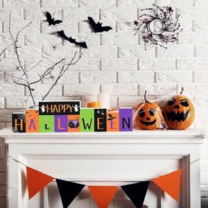 Happy Halloween Decor and Reversible Merry Christmas Decor Wood Sign, Free Standing Block, Halloween and Christmas Farmhouse Table Decor for Home Indoor Mantle Party Office Tiered Tray Decor