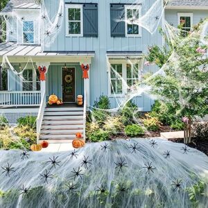 xgunion halloween decorations 1200 sqft spider webs decorations halloween spider web with 100 extra fake spiders super stretchy spider webs for halloween decor indoor and outdoor party supplies