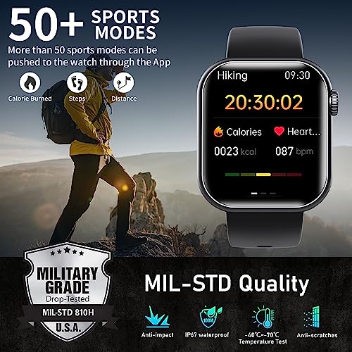 Blood Sugar Glucose Monitor Smart Watch Bluetooth Answer/Make Calls, Smartwatch Fitness Tracker for Men Women Heart Rate Monitor Blood Oxygen Pressure Tracking, IP67 Waterproof, 1.9" HD Touch Screen