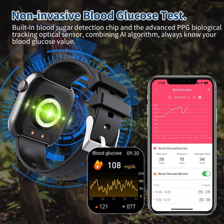 Blood Sugar Glucose Monitor Smart Watch Bluetooth Answer/Make Calls, Smartwatch Fitness Tracker for Men Women Heart Rate Monitor Blood Oxygen Pressure Tracking, IP67 Waterproof, 1.9" HD Touch Screen