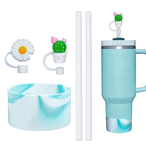 5 PCS Replacement Silicone Straws for Stanley Adventure Quencher Travel Tumbler 40oz Stanley Cup,2 Reusable Clear Straws with 1 Protective Silicone Boot and 10mm Straw Cover