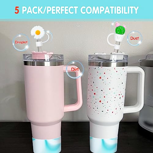 5 PCS Replacement Silicone Straws for Stanley Adventure Quencher Travel Tumbler 40oz Stanley Cup,2 Reusable Clear Straws with 1 Protective Silicone Boot and 10mm Straw Cover