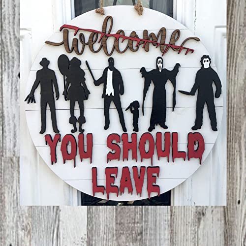 GUAGLL Horror Wooden Door Sign Welcome Sign, 12" Halloween Party Holiday Decoration Prop