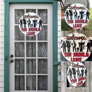 GUAGLL Horror Wooden Door Sign Welcome Sign, 12" Halloween Party Holiday Decoration Prop