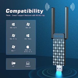 USB WiFi Adapter, ElecMoga 1300Mbps Wireless Network Adapter Dual Band 5GHz/2.4GHz WiFi Dongle USB 3.0 5dBi Antenna WiFi Adaptor for Desktop PC, Support Windows 11/10/8.1/8/7, Mac OS 10.9-10.15