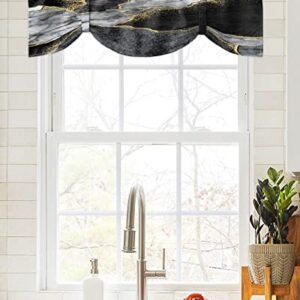 Tie Up Valance for Windows Black Abstract Marble Curtains Valances Rod Pocket Valance Window Treatments White Malachite Gold Veins Tie-up Shade Valance for Kitchen Living Room Bedroom 1 Panel 60x18