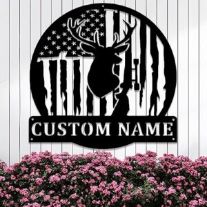 riaeelvs custom hunter family name metal signs personalized usa flag deer hunting metal wall art customized deer buck outdoor wall decor wildlife metal sign unique gifts for wedding anniversary