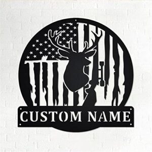 Riaeelvs Custom Hunter Family Name Metal Signs Personalized USA Flag Deer Hunting Metal Wall Art Customized Deer Buck Outdoor Wall Decor Wildlife Metal Sign Unique Gifts for Wedding Anniversary