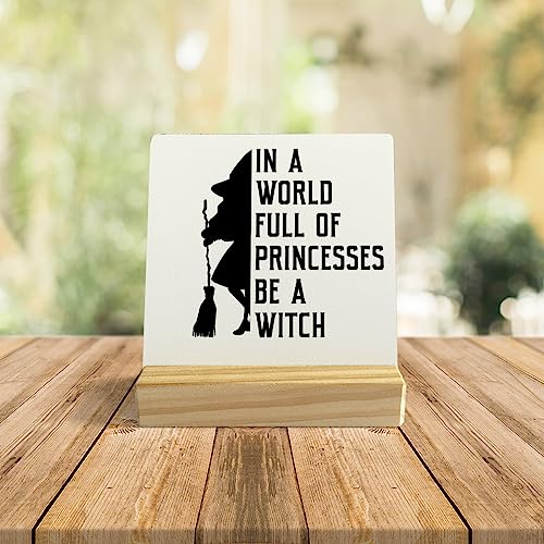 Inspirational Witchy Gifts Witch Decor for Halloween Wood Sign Plaque with Wooden Stand Home Office Decor for Desk Table Centerpiece Shelf Christmas Birthday Gifts for Witchcraft Lovers