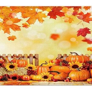 MEUNEAR Farmhouse Fall Shower Curtain and Bath Mat, Orange Pumpkin Sunflower and Maple Leaf Shower Curtain with Bathroom Rugs, 72X72 inches Autumn Thanksgiving Shower Curtains Set