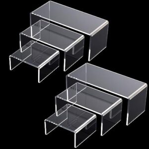 acrylic risers for display,rectangle acrylic risers display stand,6 pc clear acrylic display risers, for food parties buffet risers puppet collectible display and perfume shelf acrylic organizers
