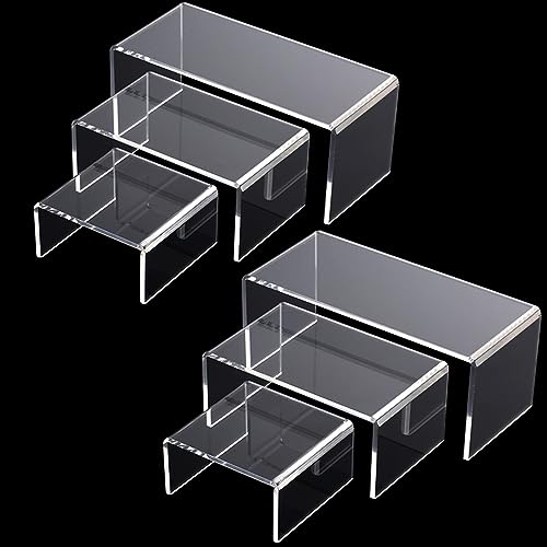 Acrylic Risers For Display,Rectangle Acrylic Risers Display Stand,6 Pc clear Acrylic Display Risers, For Food Parties Buffet Risers Puppet Collectible Display And Perfume Shelf Acrylic Organizers