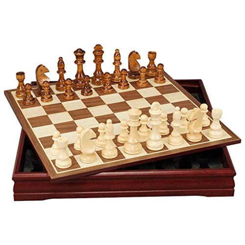 FBITE Portable Chess Set Wooden Chess Set,Board Game for Adults & Kids,Wood Chessboard, Magnetic Pieces,Travel-Friendly Chess for Easy Storage International Chess