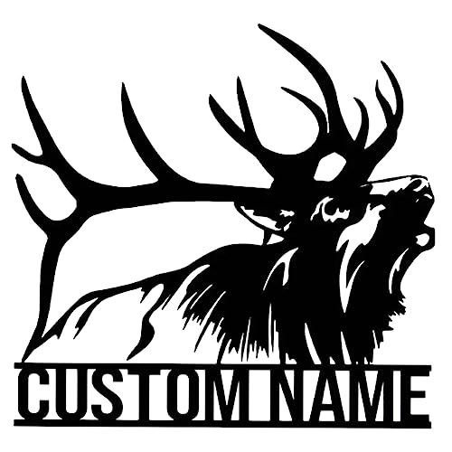 ELK Deer Head Metal Sign Wall Decor, Custom Name Metal Wall Art, Metal Sign, Personalized Hunter Cut Metal Sign, Moose Art Sign，Housewarming Gifts，[Custom Color and Name] Black，8-24inch