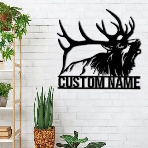 ELK Deer Head Metal Sign Wall Decor, Custom Name Metal Wall Art, Metal Sign, Personalized Hunter Cut Metal Sign, Moose Art Sign，Housewarming Gifts，[Custom Color and Name] Black，8-24inch