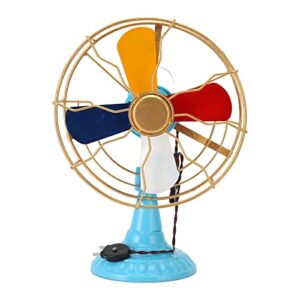 Ozgkee Vintage Table Fan Retro Style Exquisite Colors Durable Metal Wide Base Antique Desk Fan Decor for Showcase Hallway Decoration