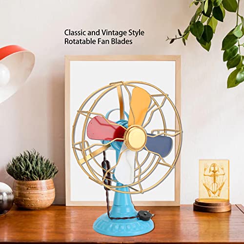 Ozgkee Vintage Table Fan Retro Style Exquisite Colors Durable Metal Wide Base Antique Desk Fan Decor for Showcase Hallway Decoration