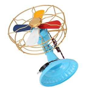 Ozgkee Vintage Table Fan Retro Style Exquisite Colors Durable Metal Wide Base Antique Desk Fan Decor for Showcase Hallway Decoration